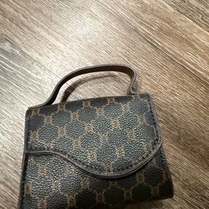 Mini/micro brown patterned purse belt purse